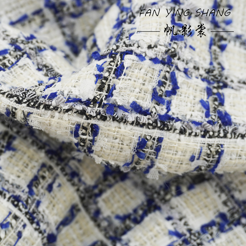 Sewing Tweed - Mavi Siyah Ekose Kelebek Desenli Gazlı