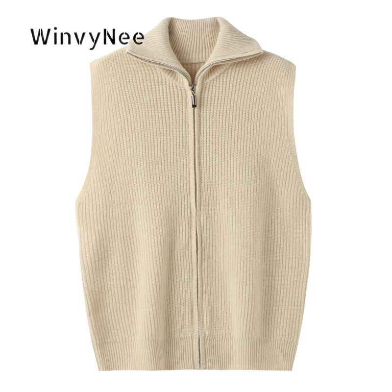 Sewing Vest - WinvyNee Kadın Örme Yelek Saf Yün